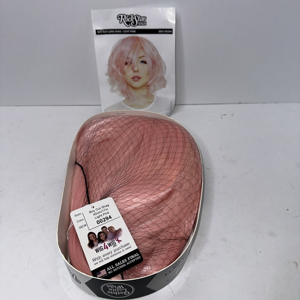 RockStar Light Pink Boy Cut Long Shag 17" Wig Heat Resistant Synthetic Wig NWT